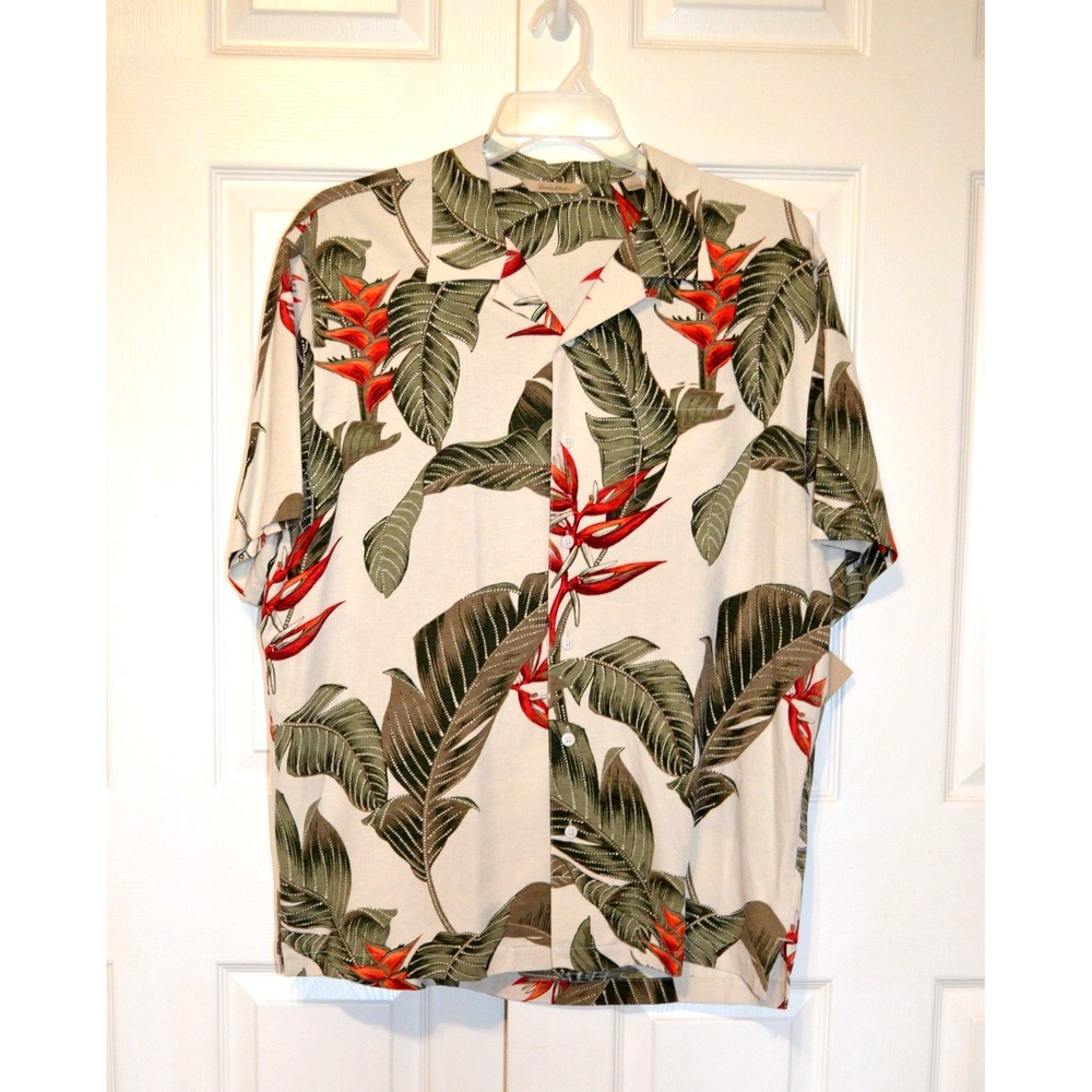 Nwt's Paradise Collection Silk Hawaiian Shirt Mens L Bird of Paradise Print